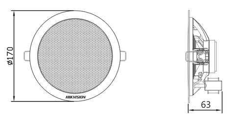 Boxa audio incastrata in  tavan, analogica, putere 6W, 91 dB, 170x64mm, DS-QAE0206G1-V