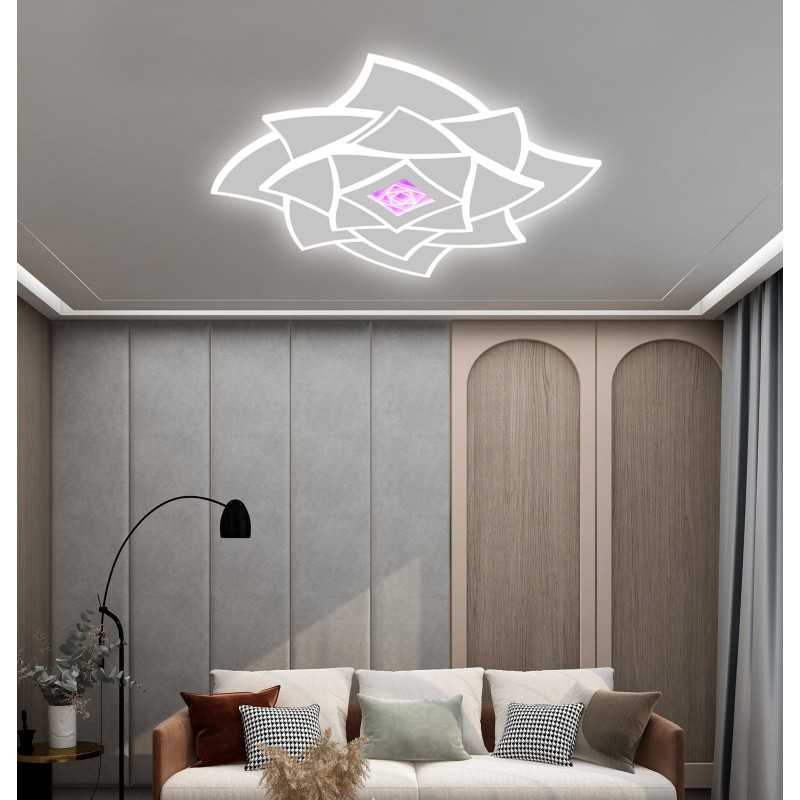 Lustră LED RGB 228W Dimmabilă cu Telecomandă și Control Wi-Fi, Lumină Trecere Culoare Caldă/Neutră/Rece (D55cm)