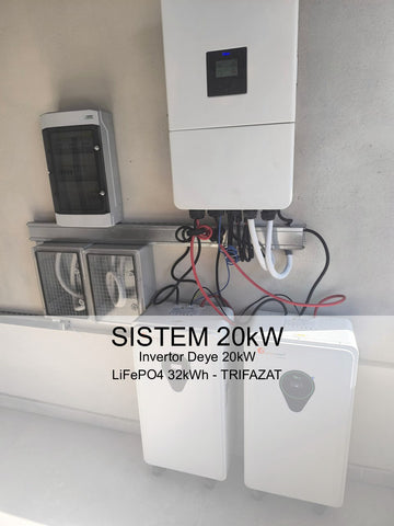 Sistem Fotovoltaic 20kWp trifazat + Invertor DEYE 20KW + Baterie LiFePO4 32kWh - Pachet Prosumator