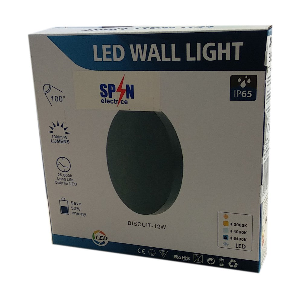 Aplica LED Perete Biscuit fi150, 12W, 6000K, lumina rece, cu protectie IP65 SPN75943